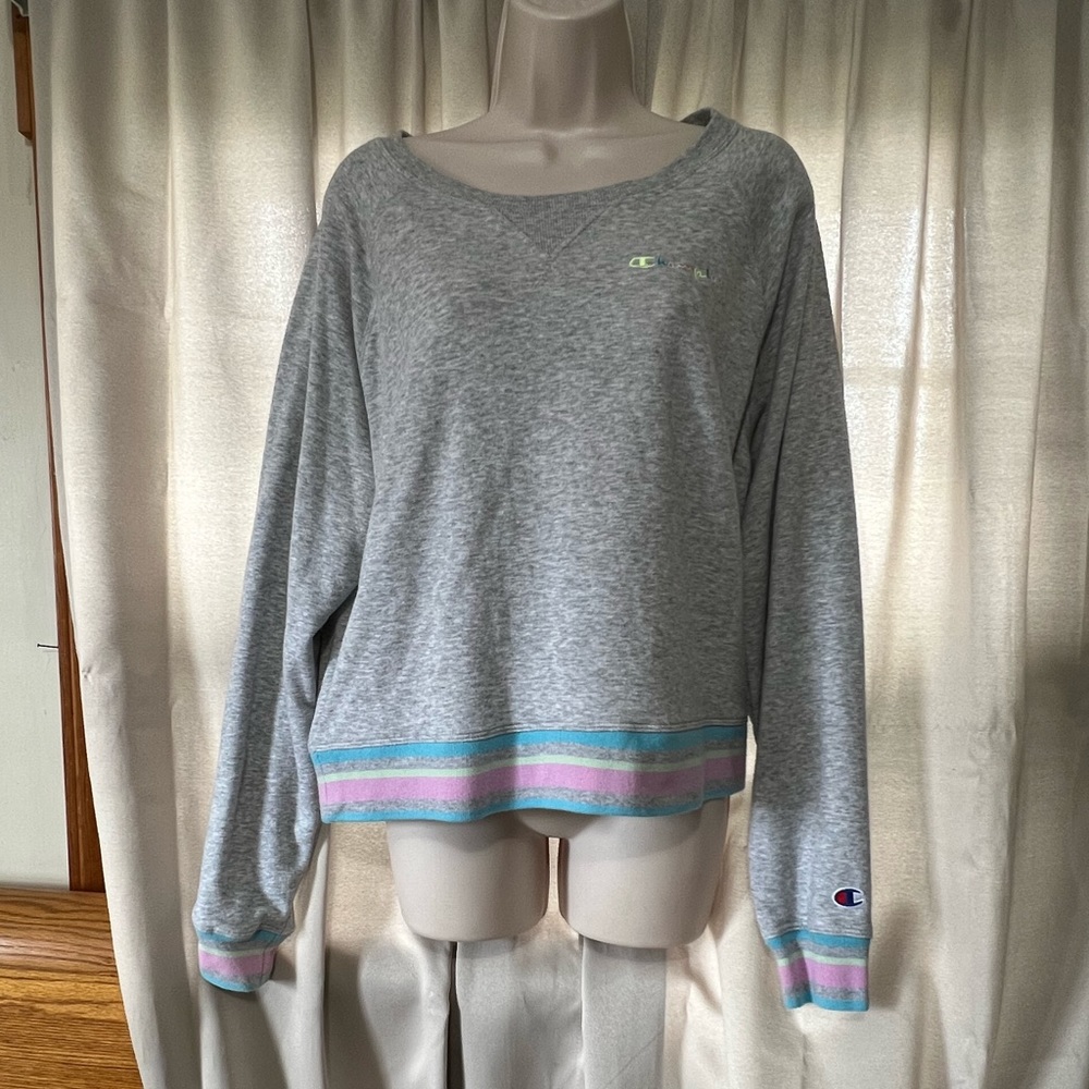 Women's Grey with Pastel Colors Champion Cropped Sweat Shirt
